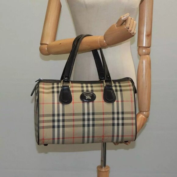 Burberrys Nova Check Black Label Boston Bag Canvas Beige Gold Auth yk16645 - Picture 5 of 14